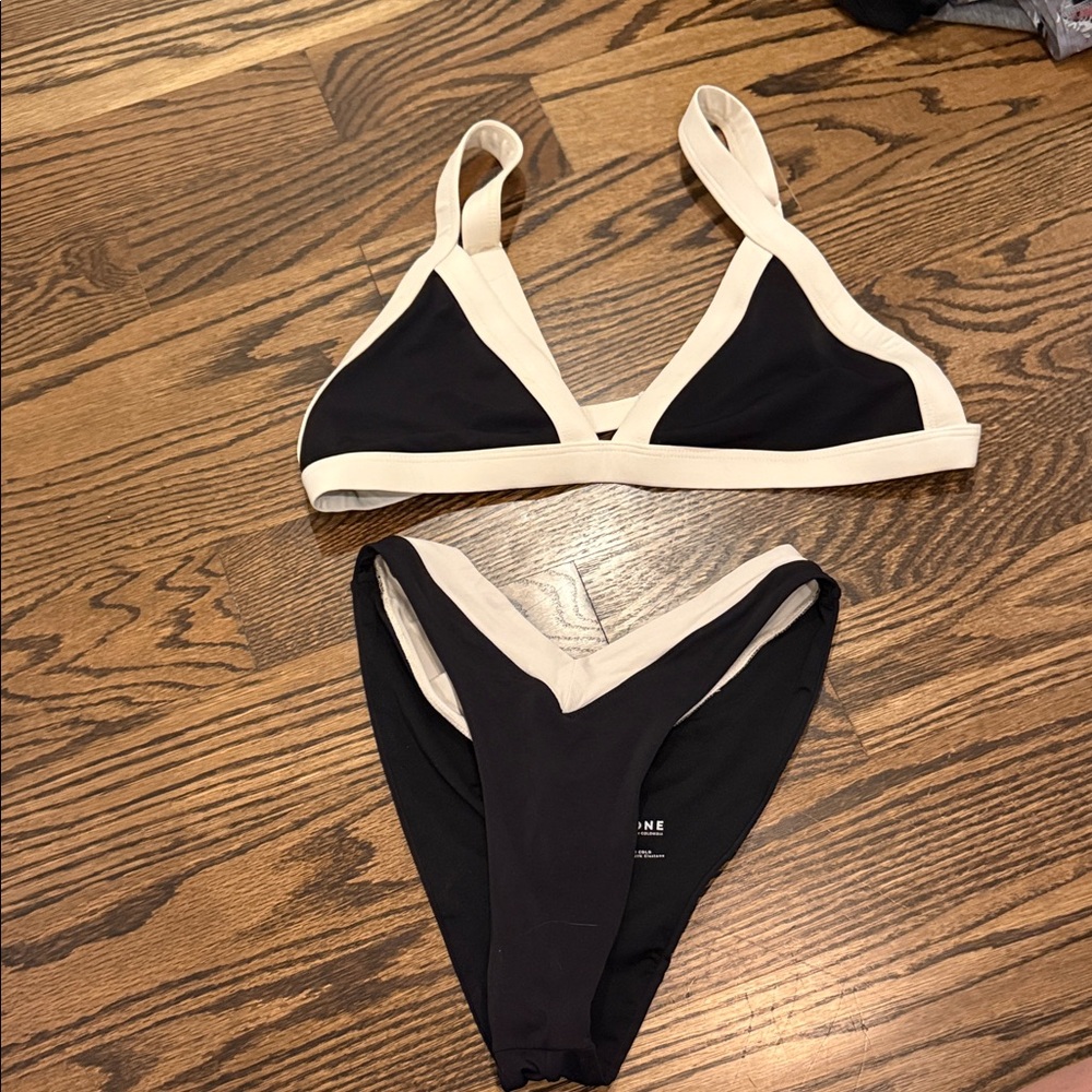 Contrast Trim Black Bikini Set with Cream Accents XL Top, M Bottom